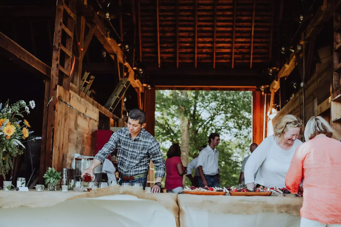 Guests arriving at an outdoor celebration